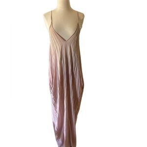 Nordstrom elan pink spaghetti strap maxi dress with pockets Sz large long